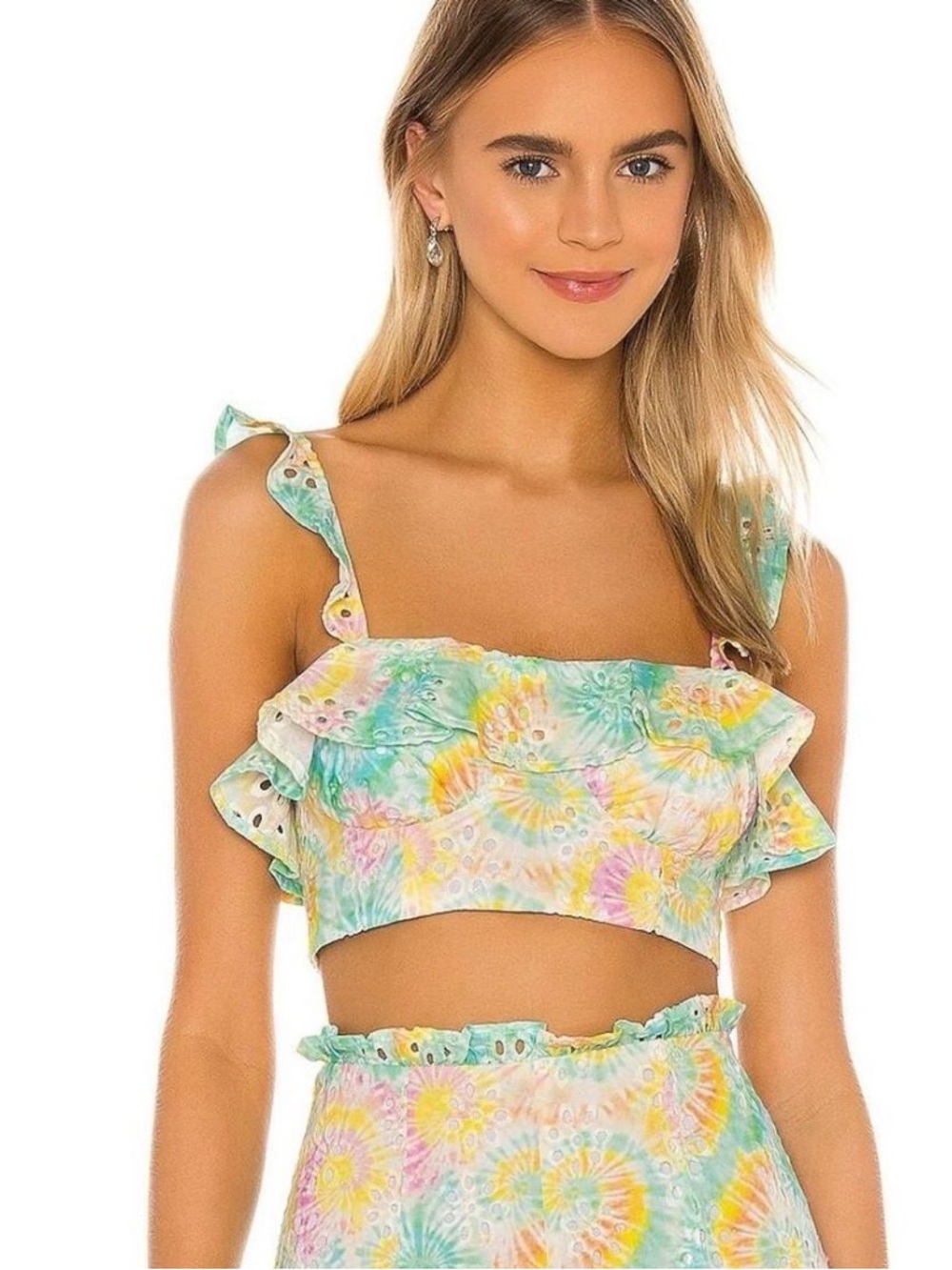Lovers + Friends Pastel Tie-Dye Ruffle Crop Top